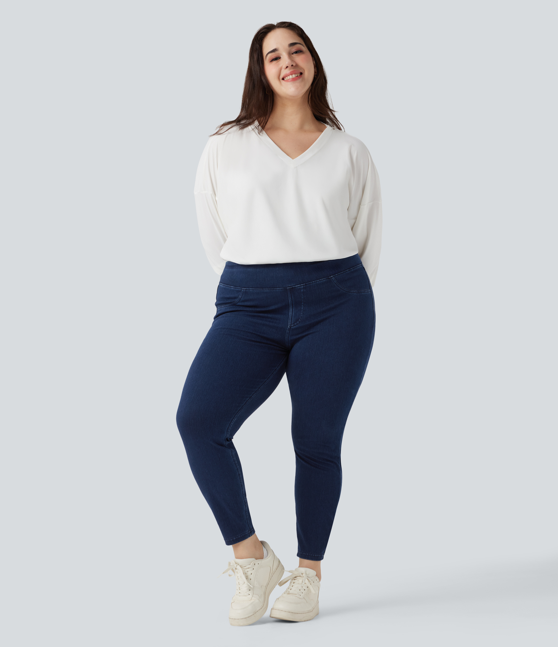 High Waisted Pocket Denim Plus Size Casual Leggings