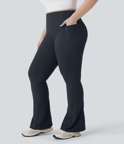 High Waisted Scrunch Butt Lifting Tummy Control Pocket Shaping Yoga Bootcut Plus Size Leggings