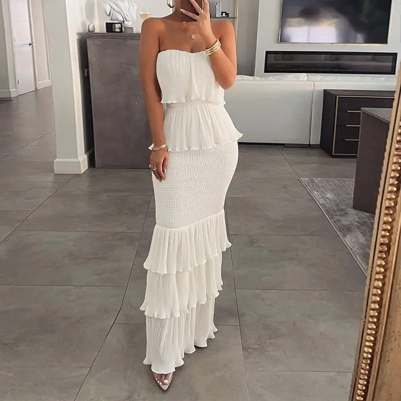 ChicMe Women's Bandeau Ruffle Hem Layered Wedding Dress