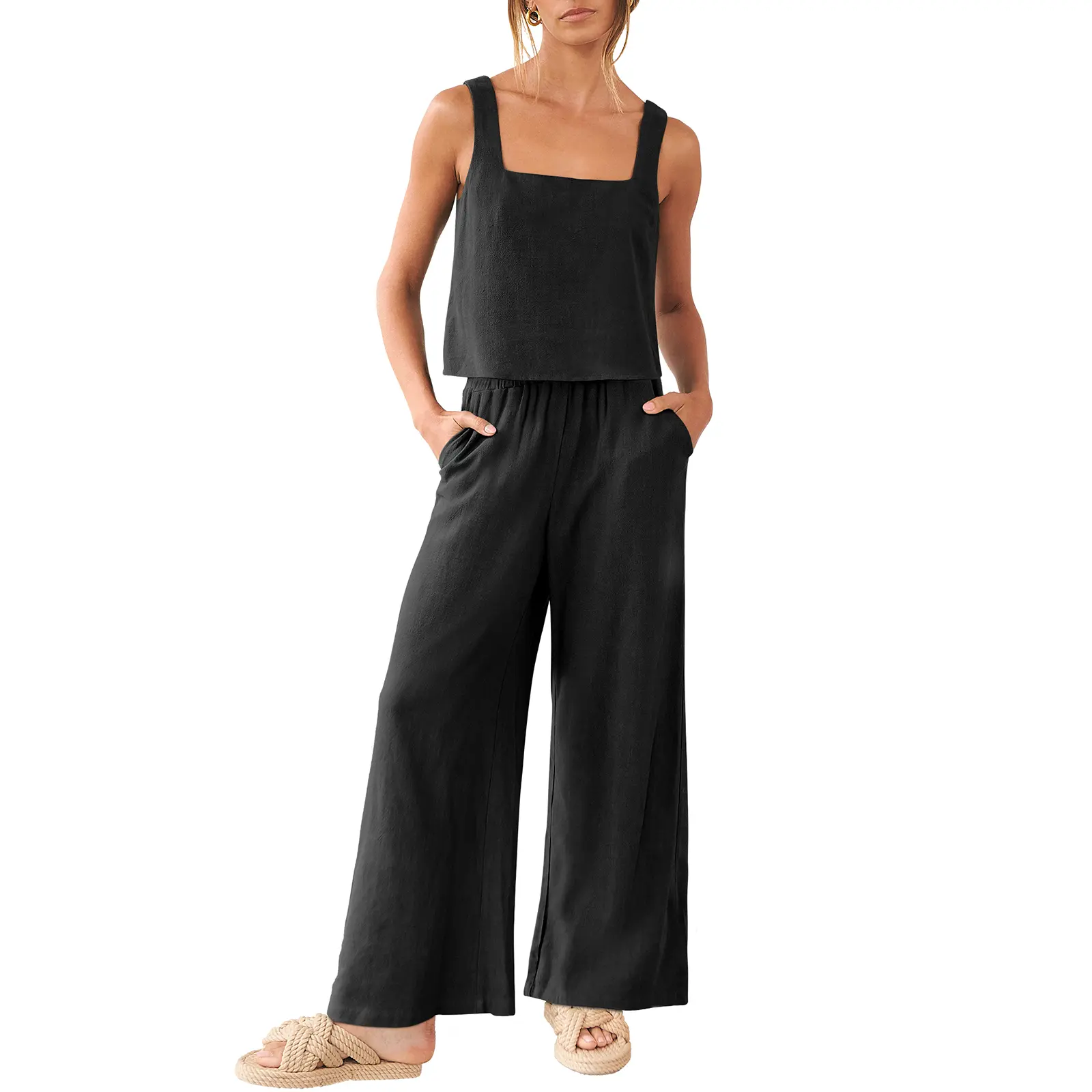 Women's Summer 2 Piece Linen Outfit Set