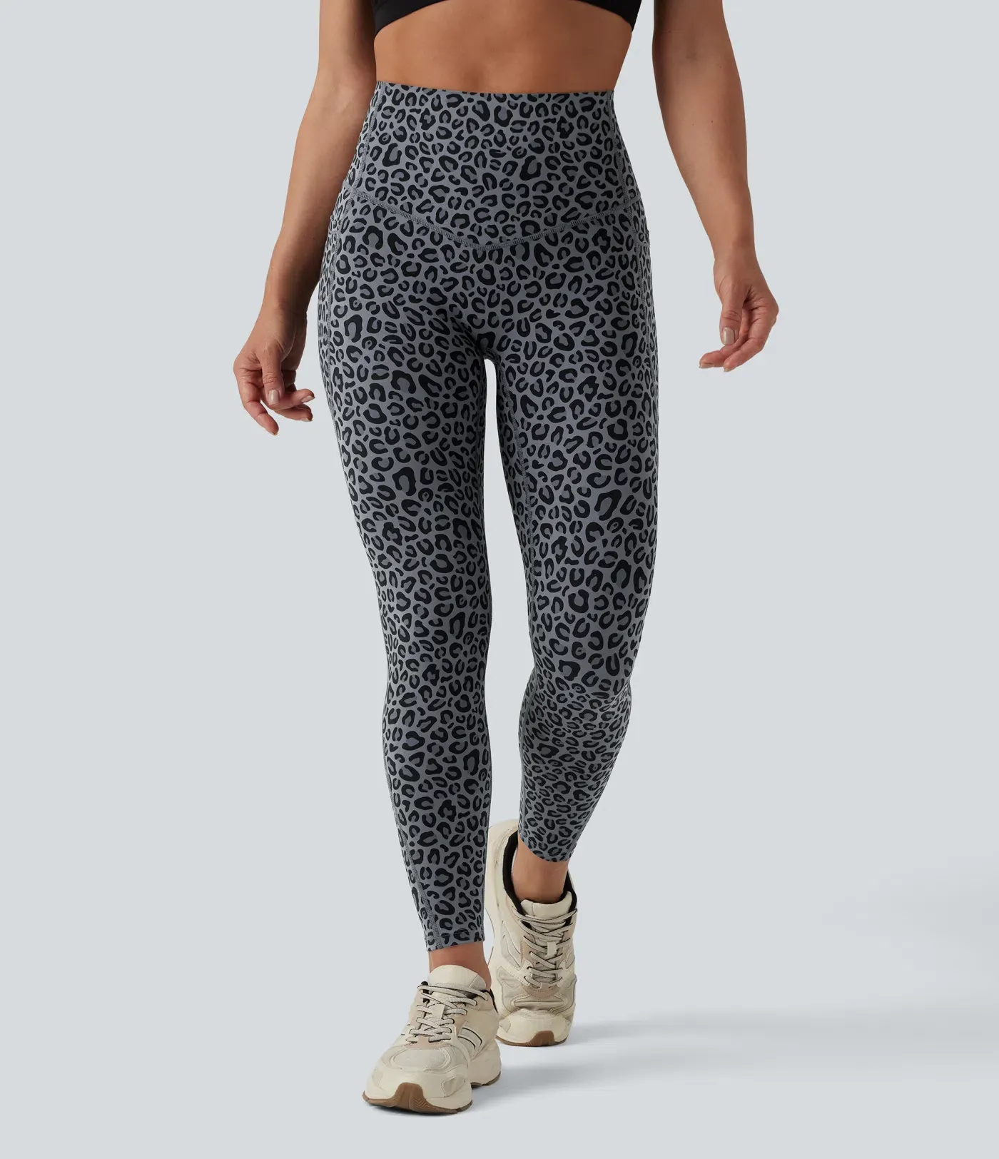 Leopard Print High Waisted Tummy Control Yoga Leggings with Pockets