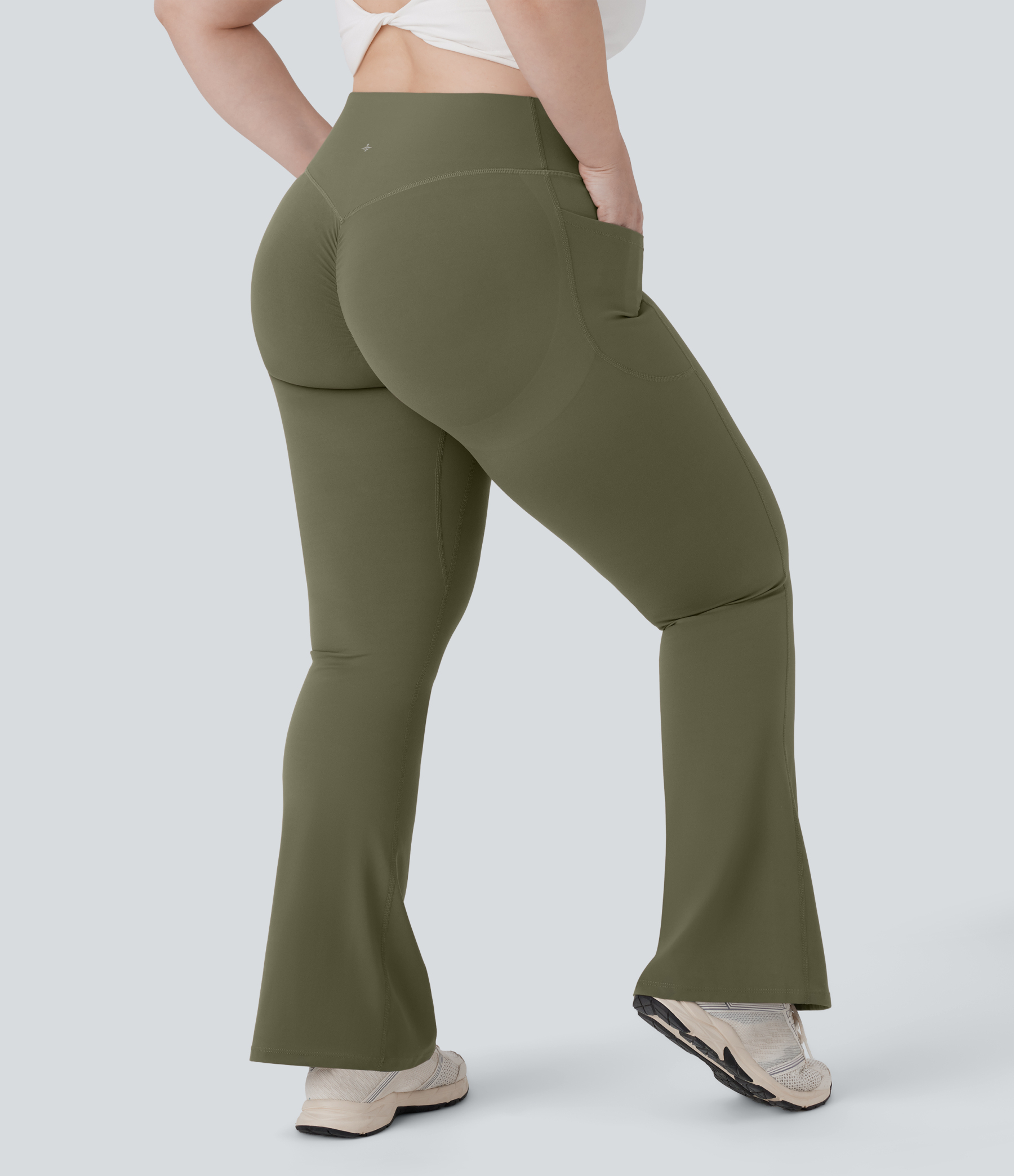 High Waisted Scrunch Butt Lifting Tummy Control Pocket Shaping Yoga Bootcut Plus Size Leggings
