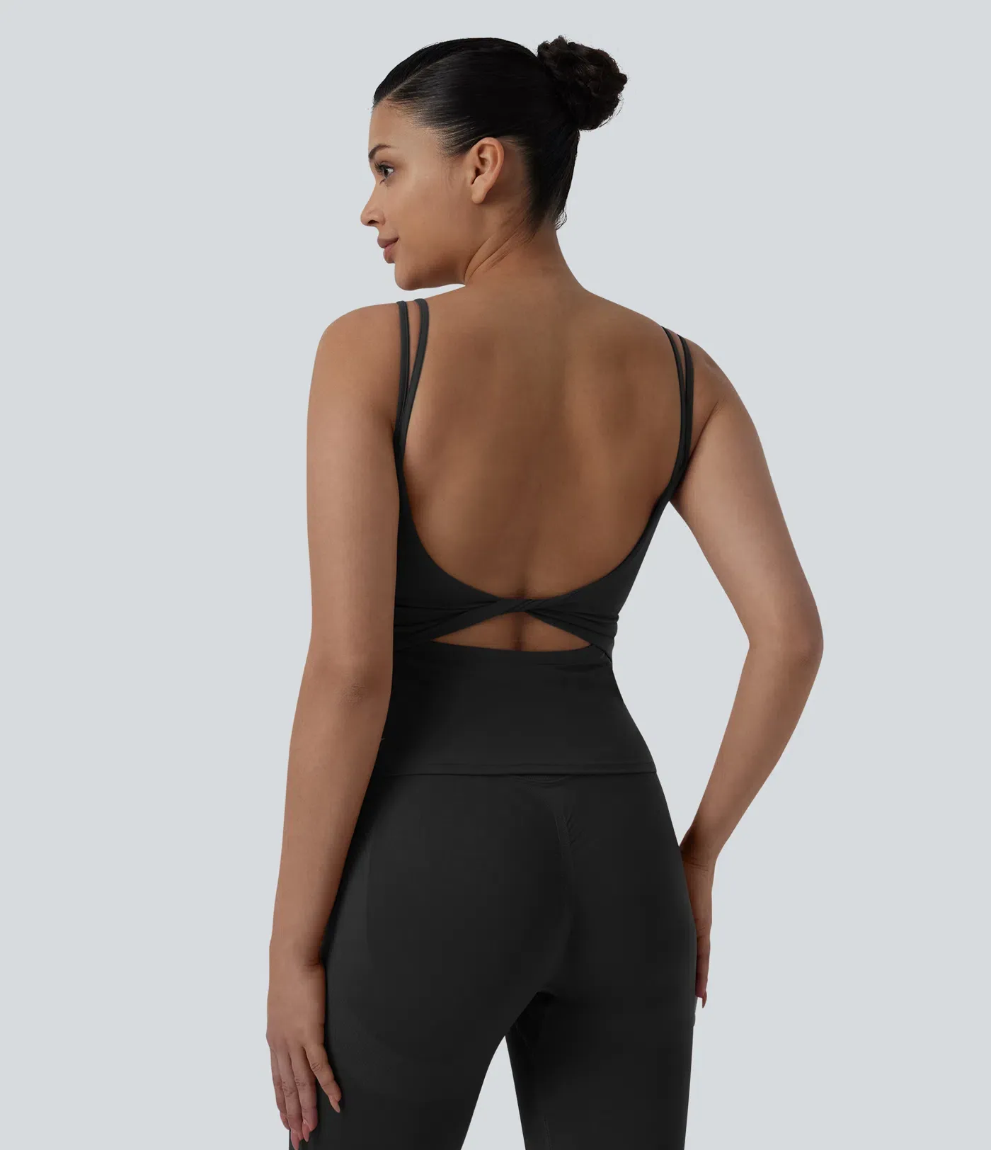 Double-shoulder-strap, Knot-detail, Backless Cropped Yoga Tank – Extended Length