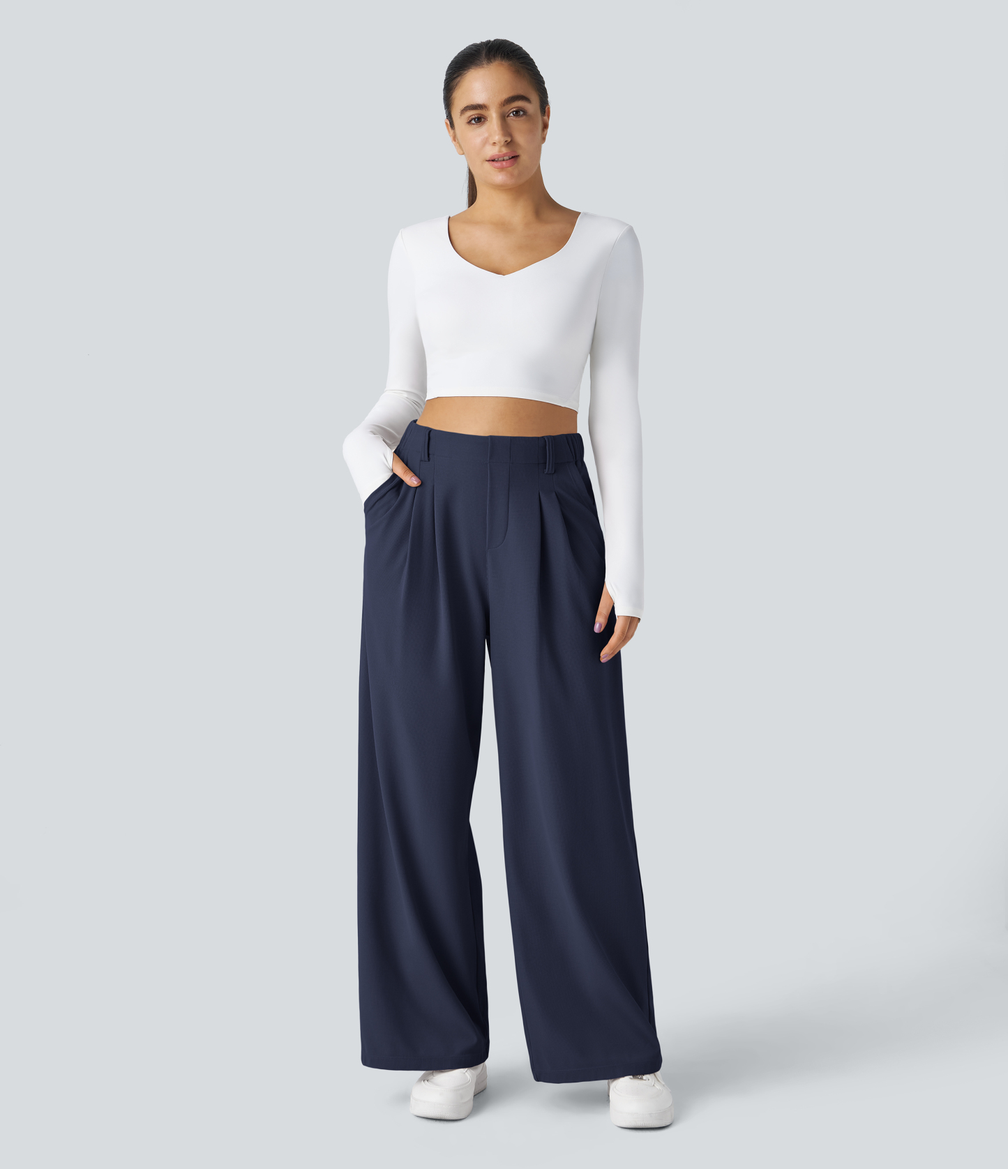 High Waisted Pocket Wide Leg Waffle Work Pants