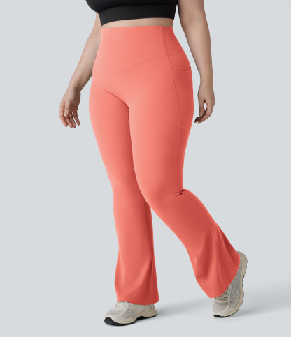 High Waisted Tummy Control Pocket Shaping Yoga Bootcut Plus Size Leggings