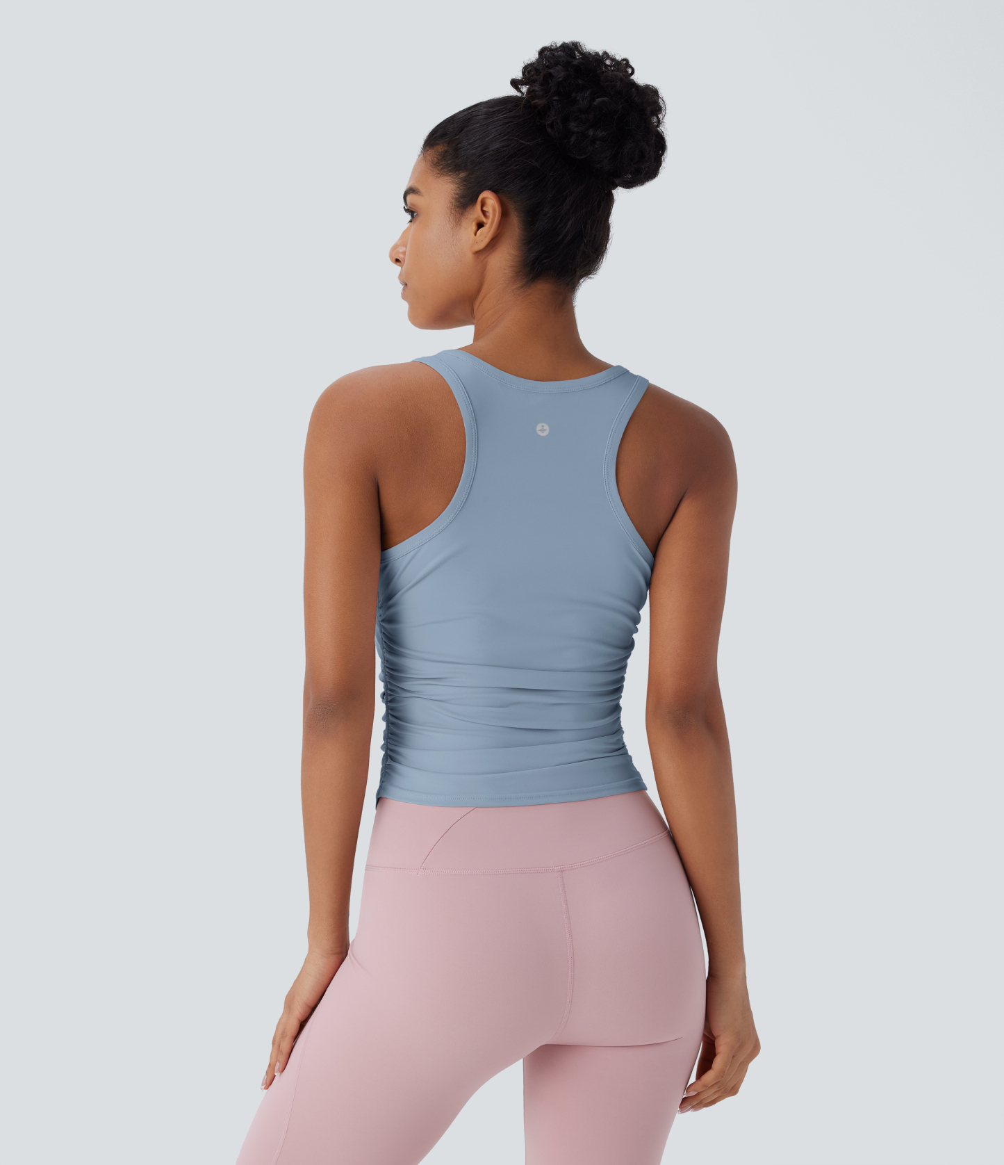 Round Neck Racerback Ruched Yoga Tank Top