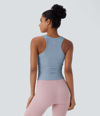Round Neck Racerback Ruched Yoga Tank Top