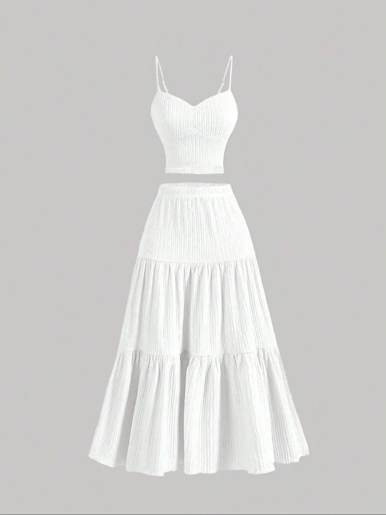 Women's Solid Woven Crop Cami Top & A-line Skirt Two-piece Set Womenswear, Casual Fashion Cozy Two Piece Outfits for Daily Outdoor Wear, Ladies Clothes for Summer