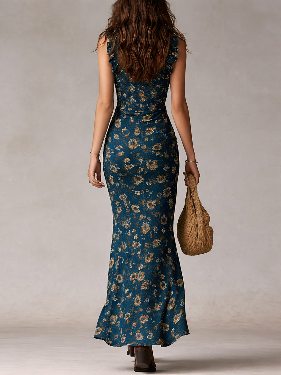 Boho Ruffle Sleeve Maxi Dress – High Slit Summer Dress