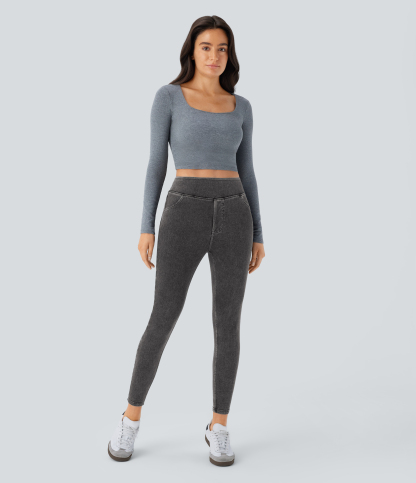 High Waisted Pocket Denim Casual Leggings