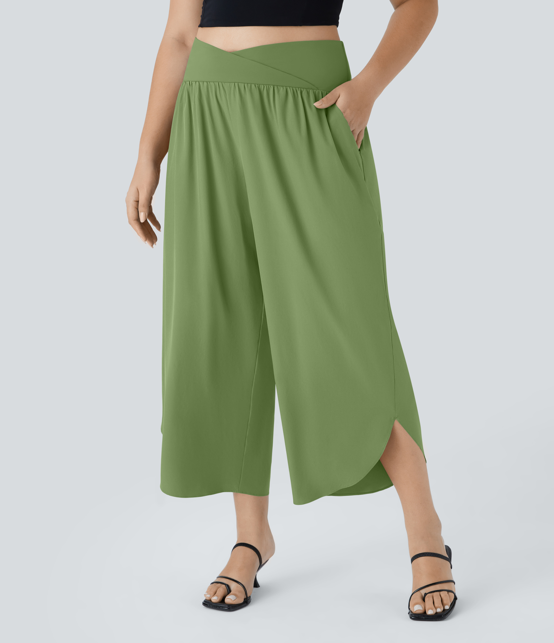 High Waisted Crossover Pocket Quick Dry Plus Size Pants