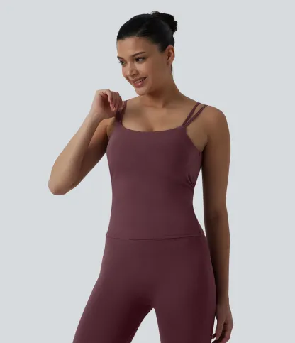 Double-shoulder-strap, Knot-detail, Backless Cropped Yoga Tank – Extended Length