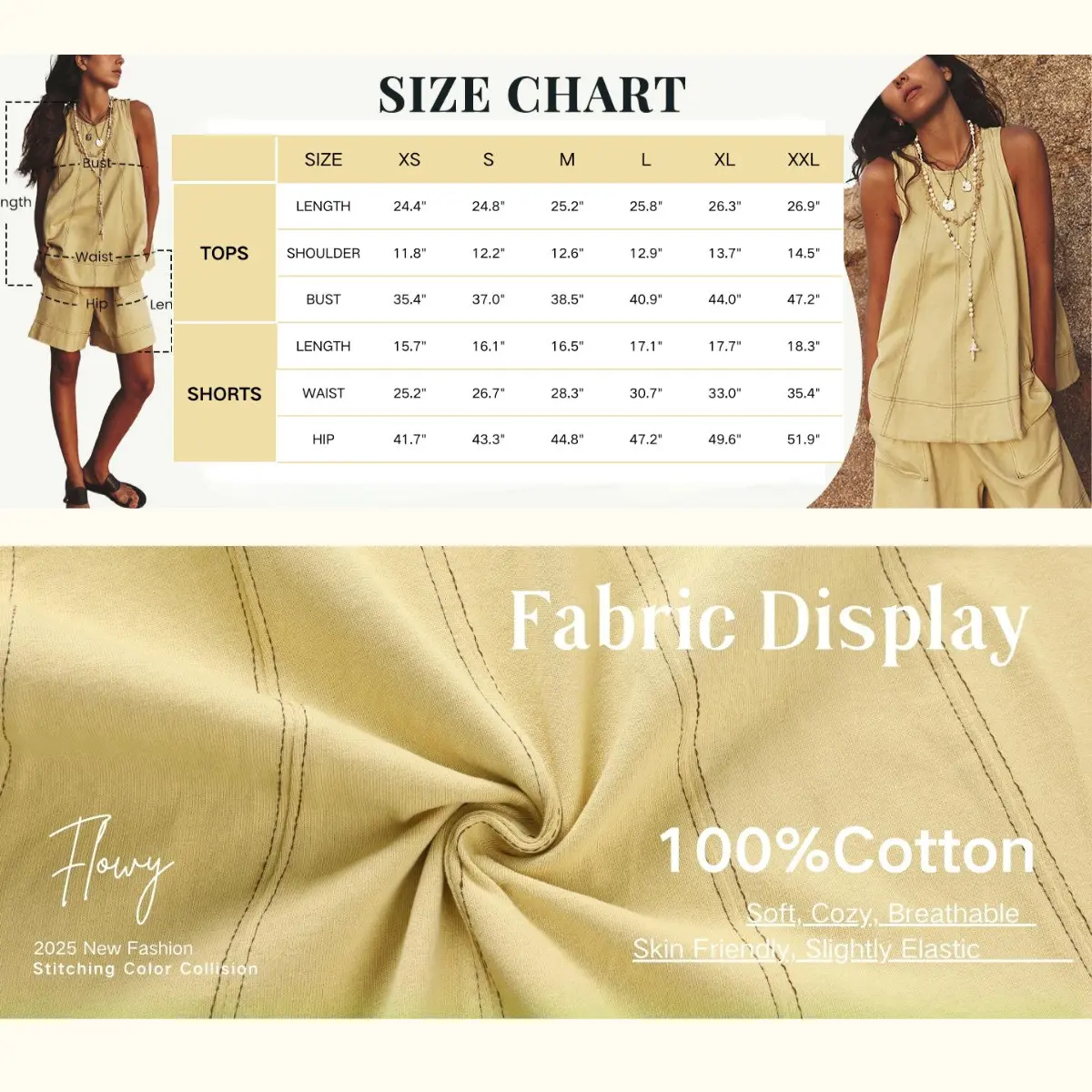 Cotton Two Piece Outfit - A-Line Tank & High-Waist Shorts