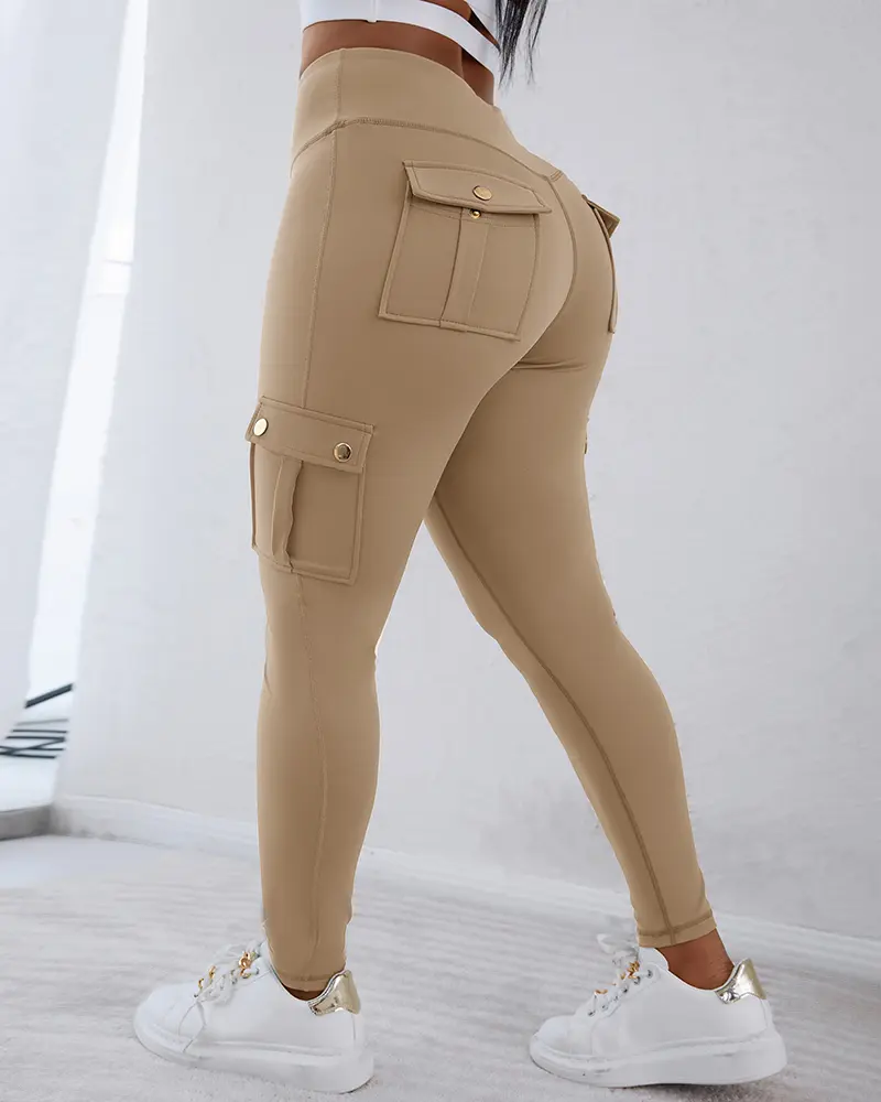 Womens Butt Lifting Leggings with Flap Pockets/ High Waist Tummy Control Workout Cargo Leggings/High Waist Tummy Control Leggings Yoga Pants Gym Sportswear Bottoms