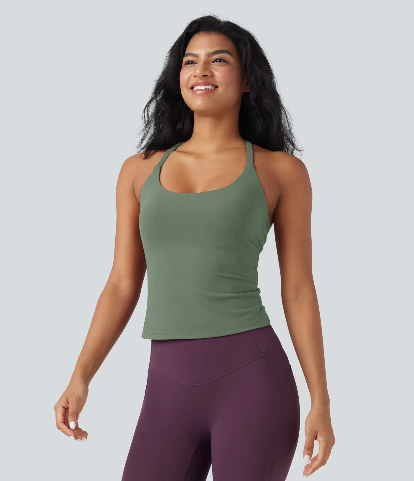 Round Neck Cross Backless Cross Hem Yoga Camisole