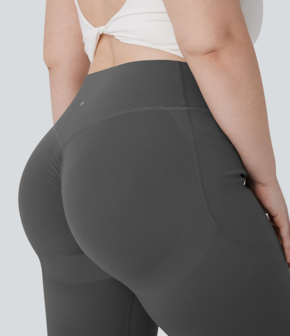 High Waisted Scrunch Butt Lifting Tummy Control Pocket Shaping Yoga Bootcut Plus Size Leggings