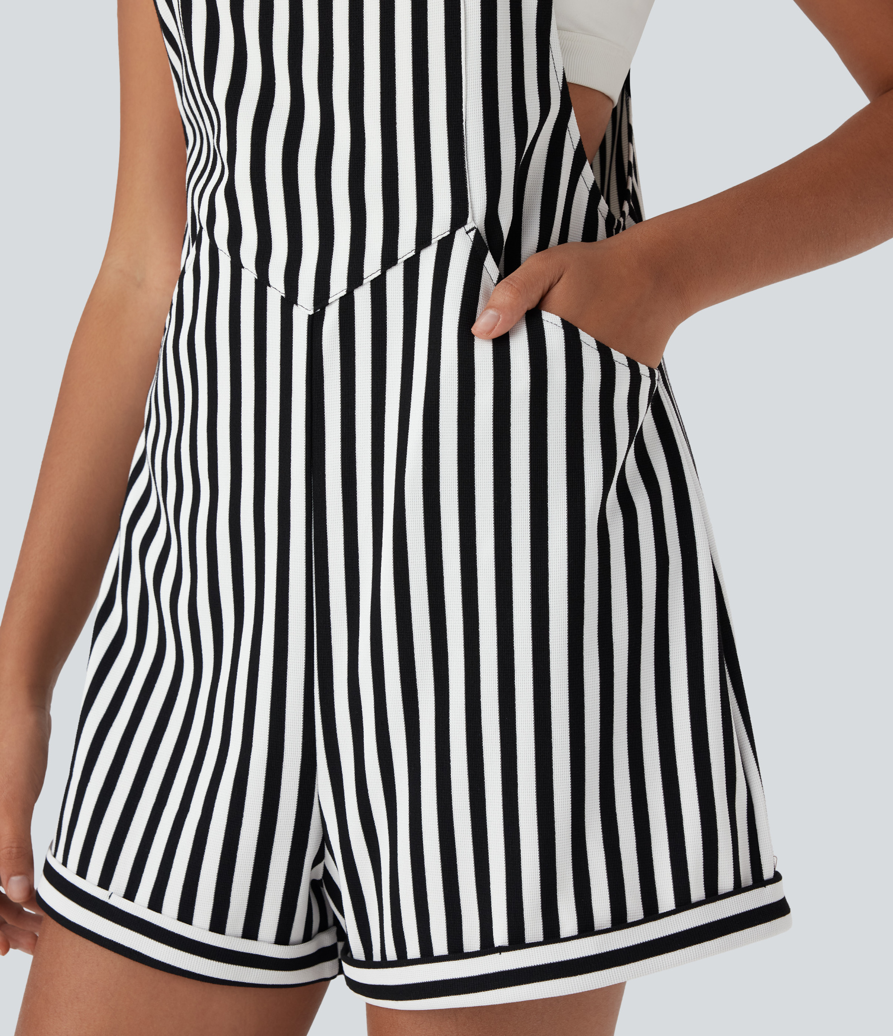 Pockets Stripe Waffle Overalls