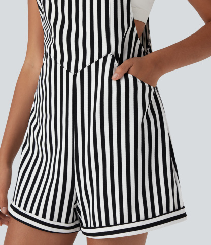 Pockets Stripe Waffle Overalls