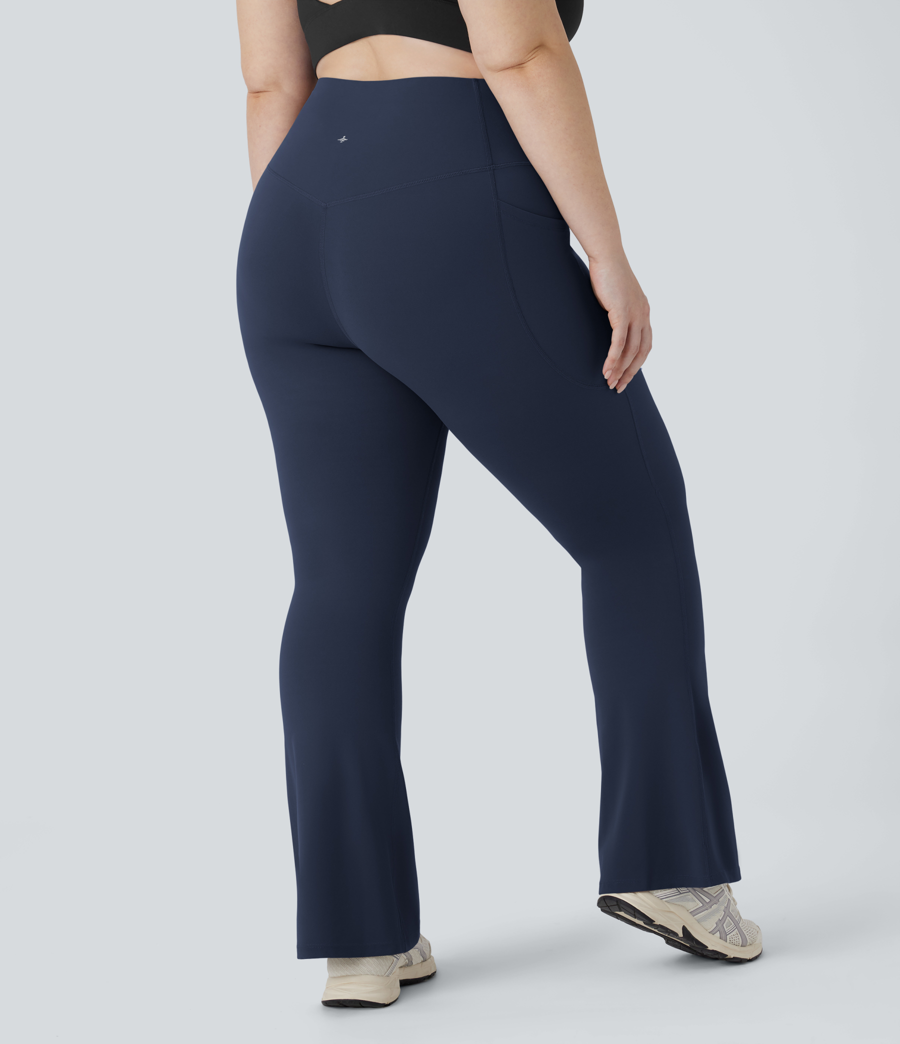 High Waisted Tummy Control Pocket Shaping Yoga Bootcut Plus Size Leggings