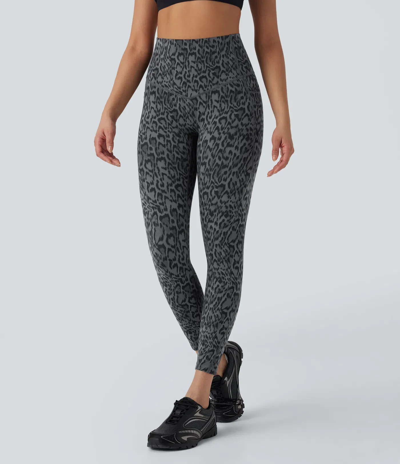 Leopard Print High Waisted Tummy Control Yoga Leggings with Pockets