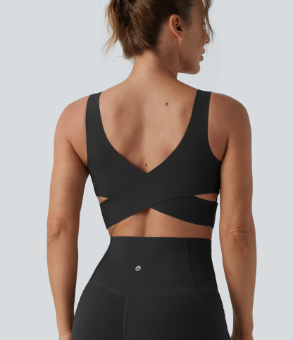 Medium Support V Neck Push-Up Training Sports Bra D-F Cups