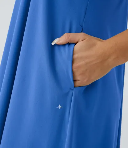 Backless Side-Pocket High-Low Hem Flowy Mid-Length Quick-Drying Casual Dress