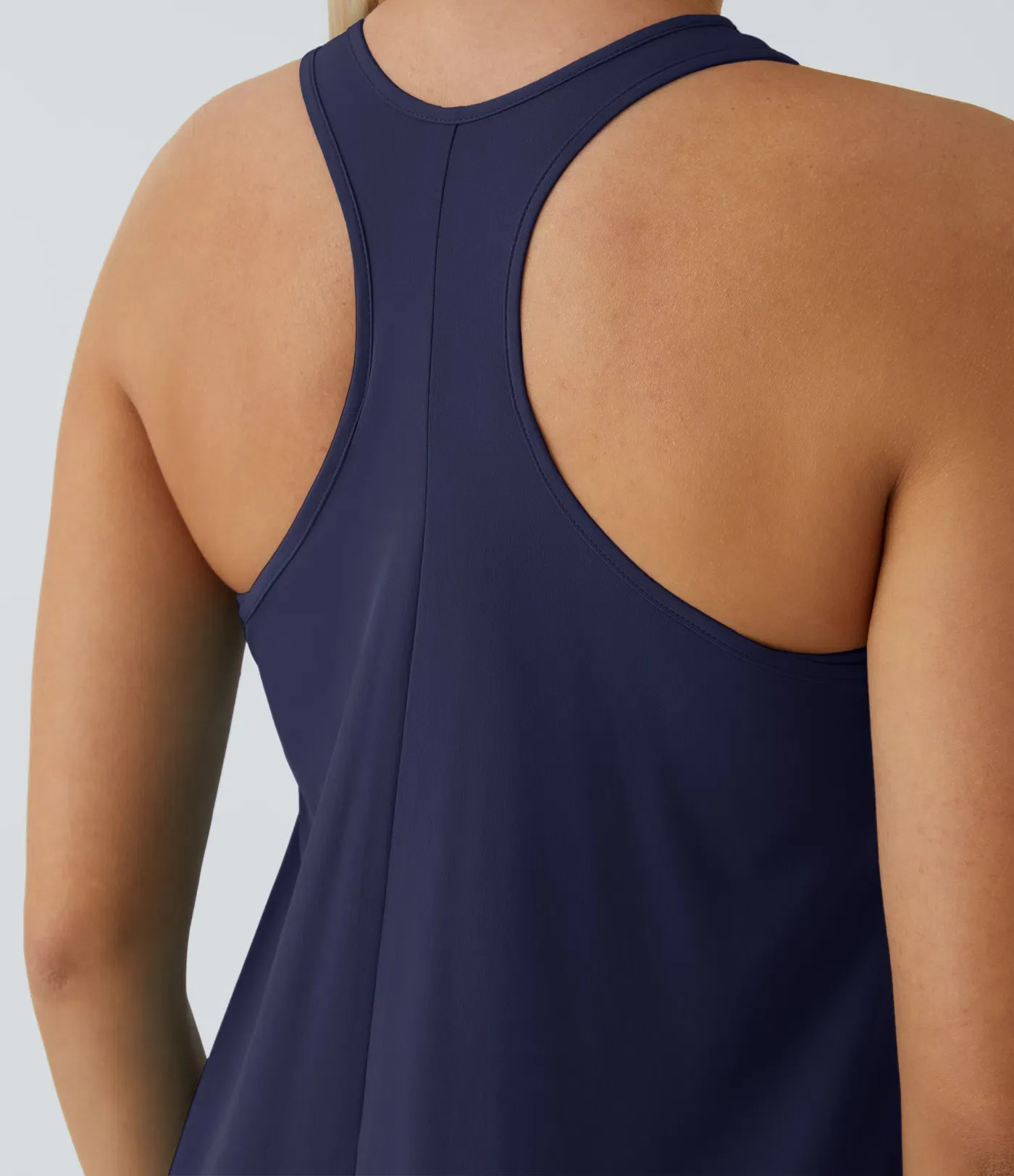 Backless Side-Pocket High-Low Hem Flowy Mid-Length Quick-Drying Casual Dress