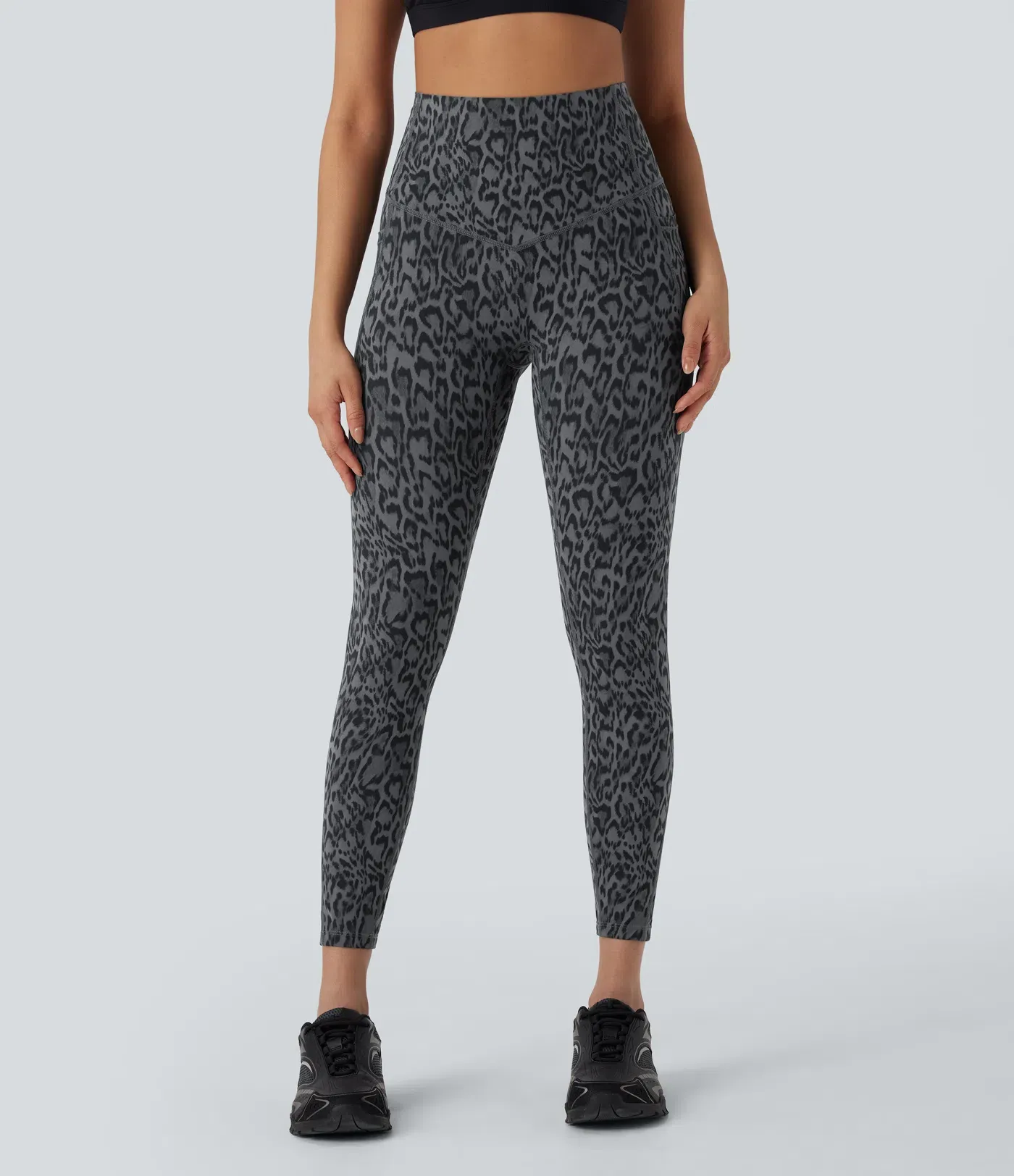 Leopard Print High Waisted Tummy Control Yoga Leggings with Pockets