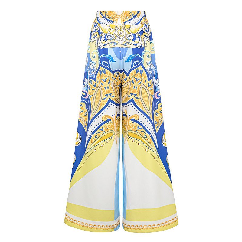 Ruffle V Neck Pattern Print One Piece Swimsuit and Sarong or Pants