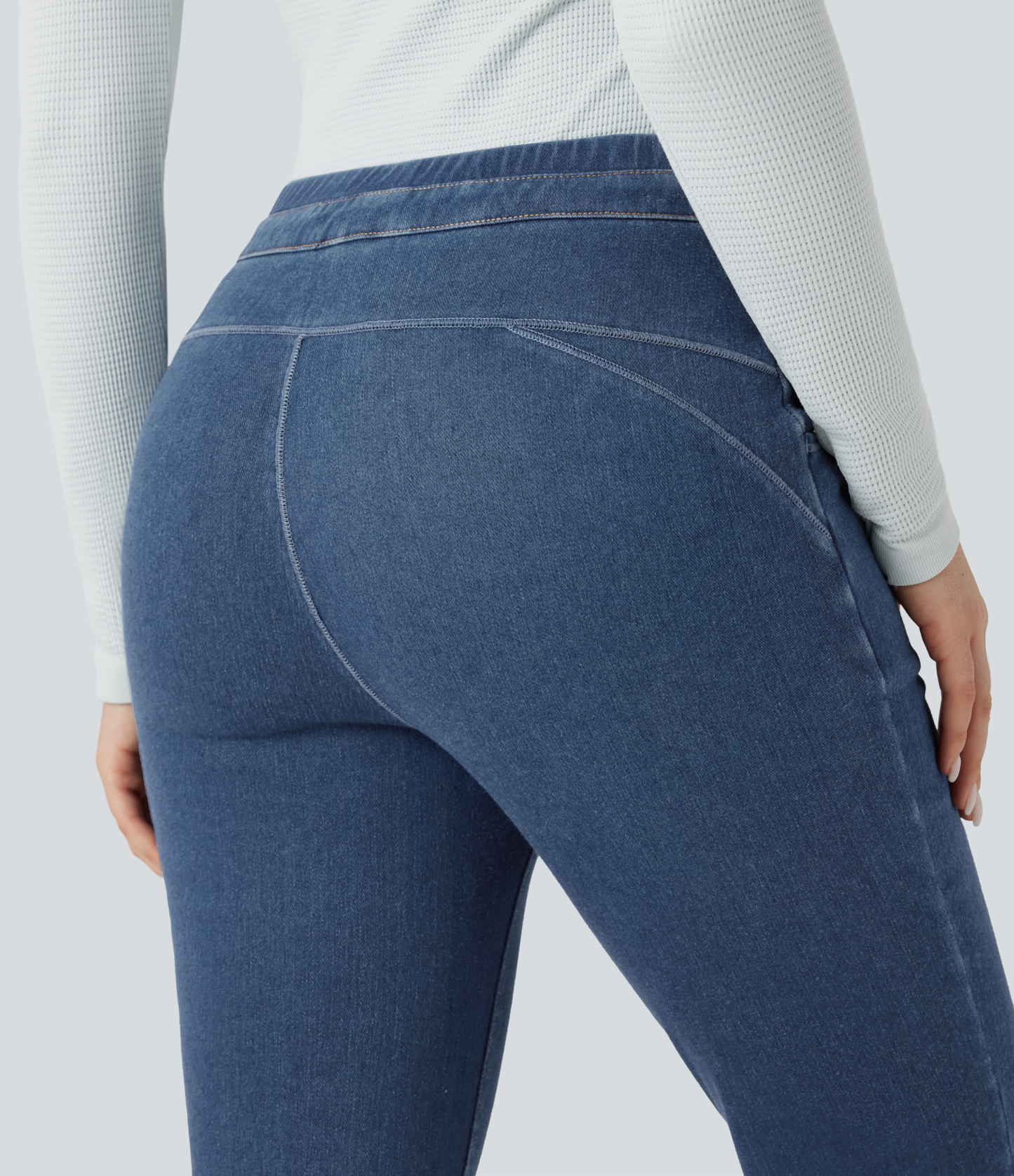 Denim Heat High Waisted Drawstring Casual Flare Leggings with Pockets