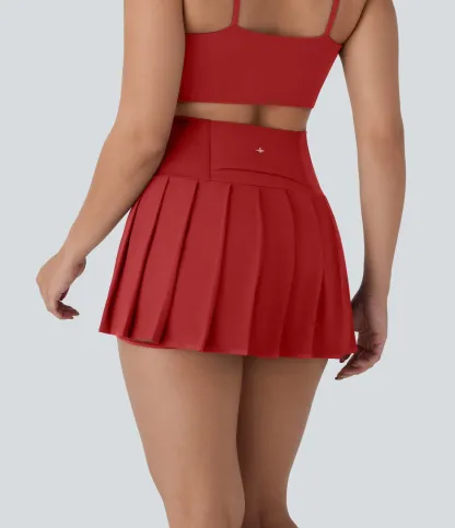 High Waisted Pleated 2-in-1 Side & Pocket Asymmetric Hem Quick Dry Mini Dance Skirt