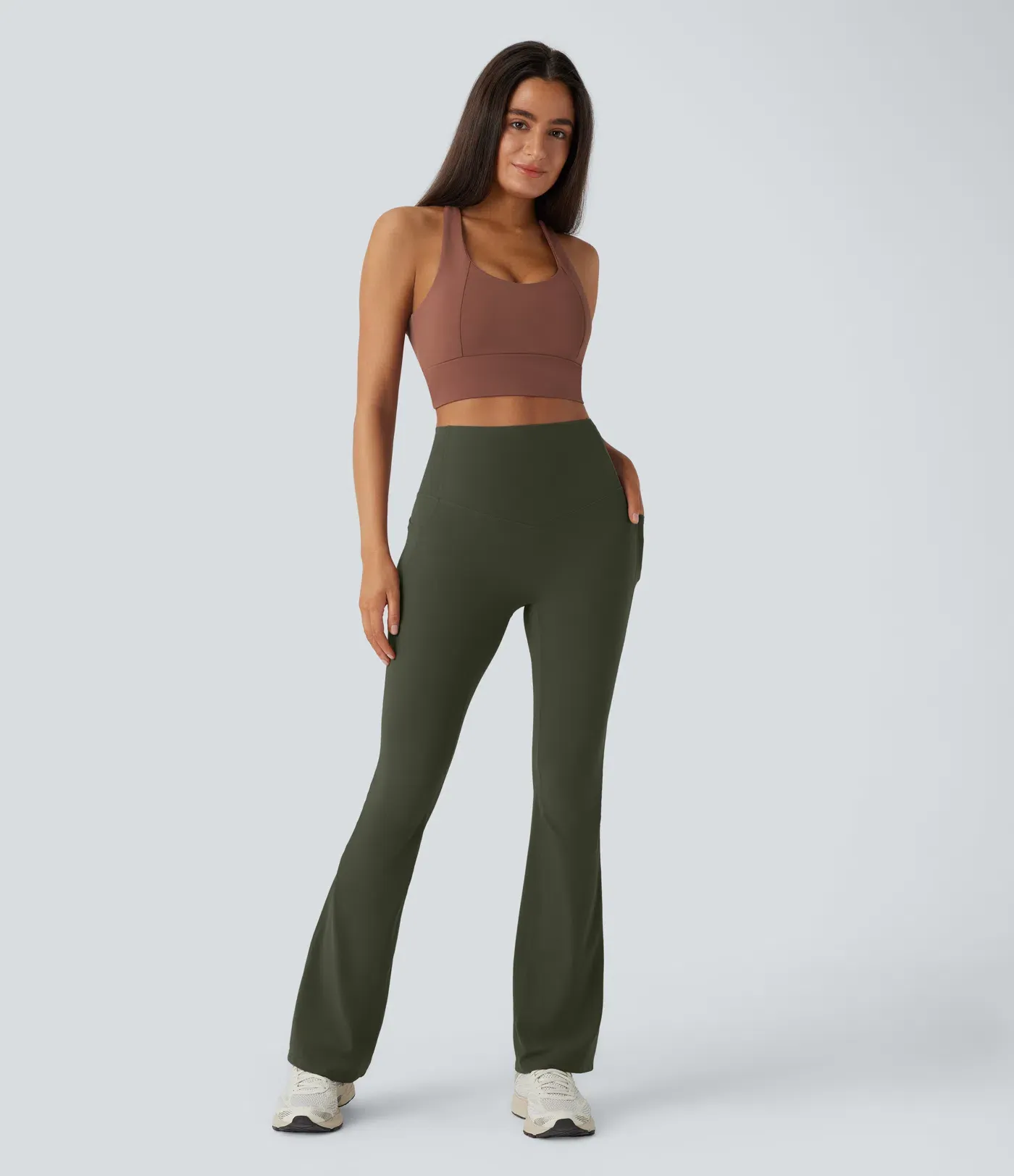 High Waisted Tummy Control Pocket Shaping Yoga Bootcut Leggings