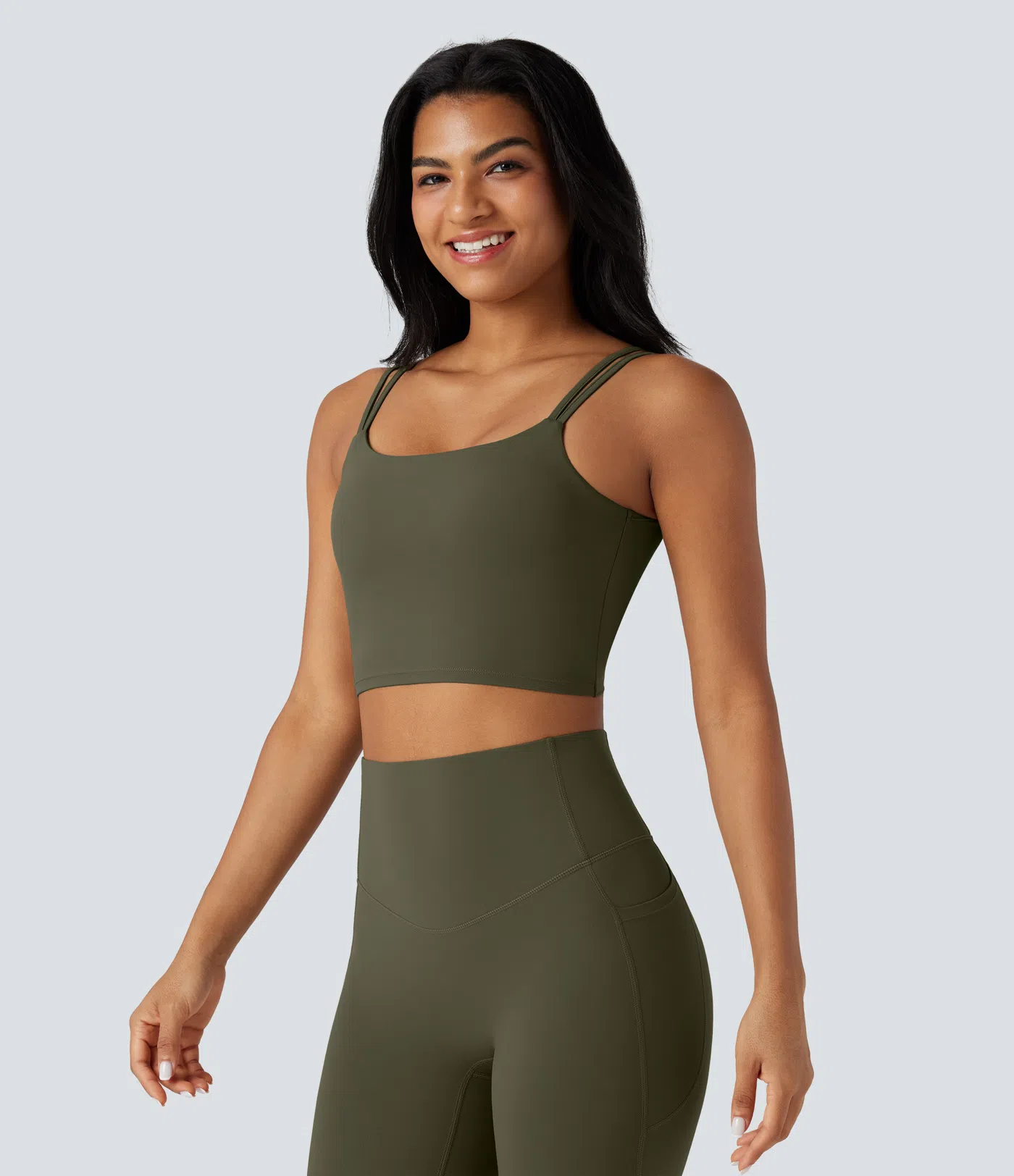 Double-shoulder-strapped, Knot-front, Backless Cropped Yoga Tank Top