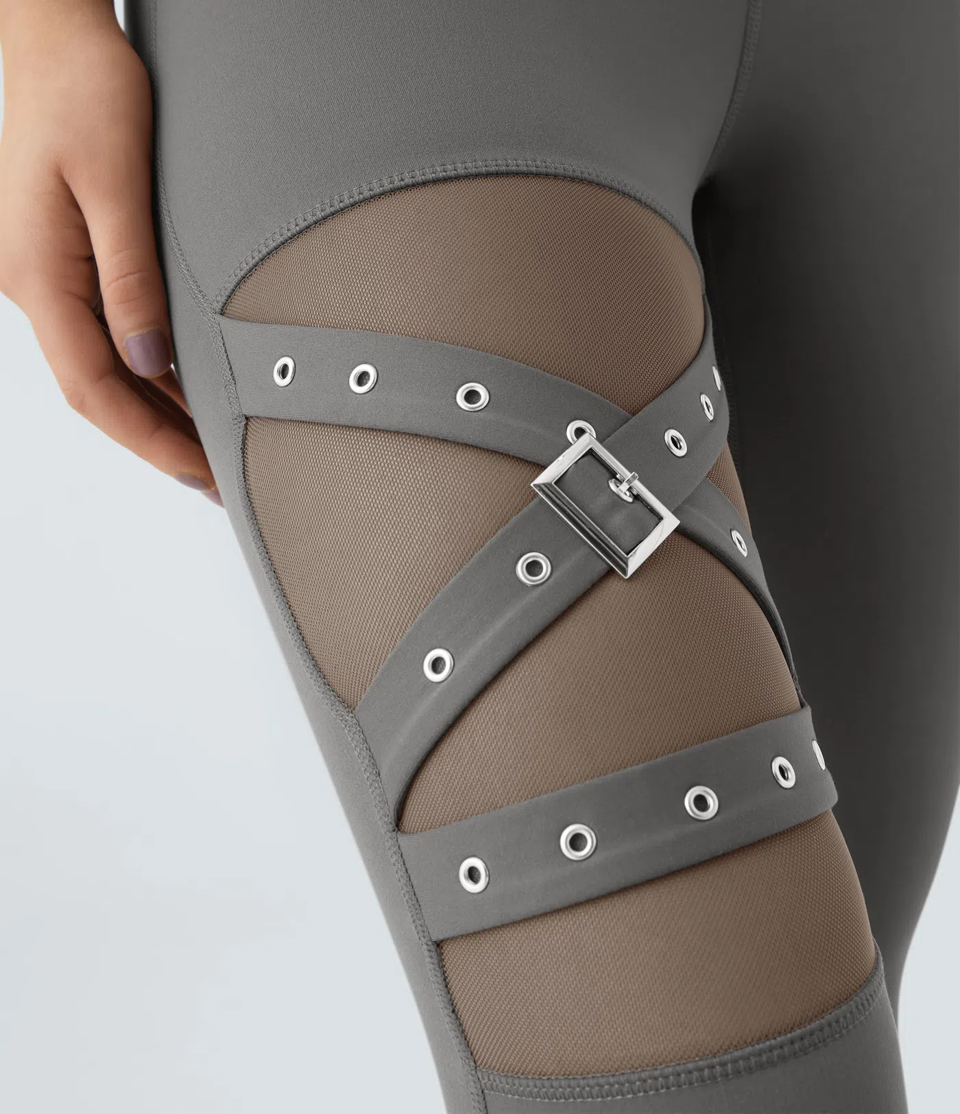 DayStretch High Waisted Crossover Contrast Mesh Decorative Buckle Yoga Leggings