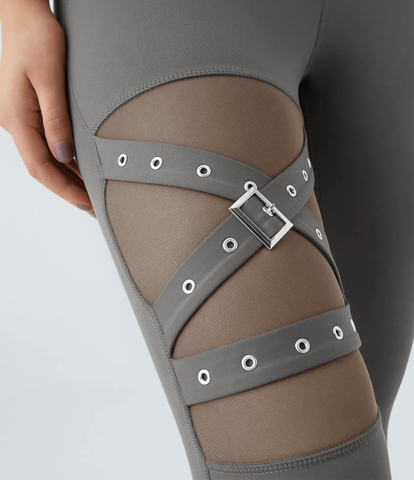 DayStretch High Waisted Crossover Contrast Mesh Decorative Buckle Yoga Leggings