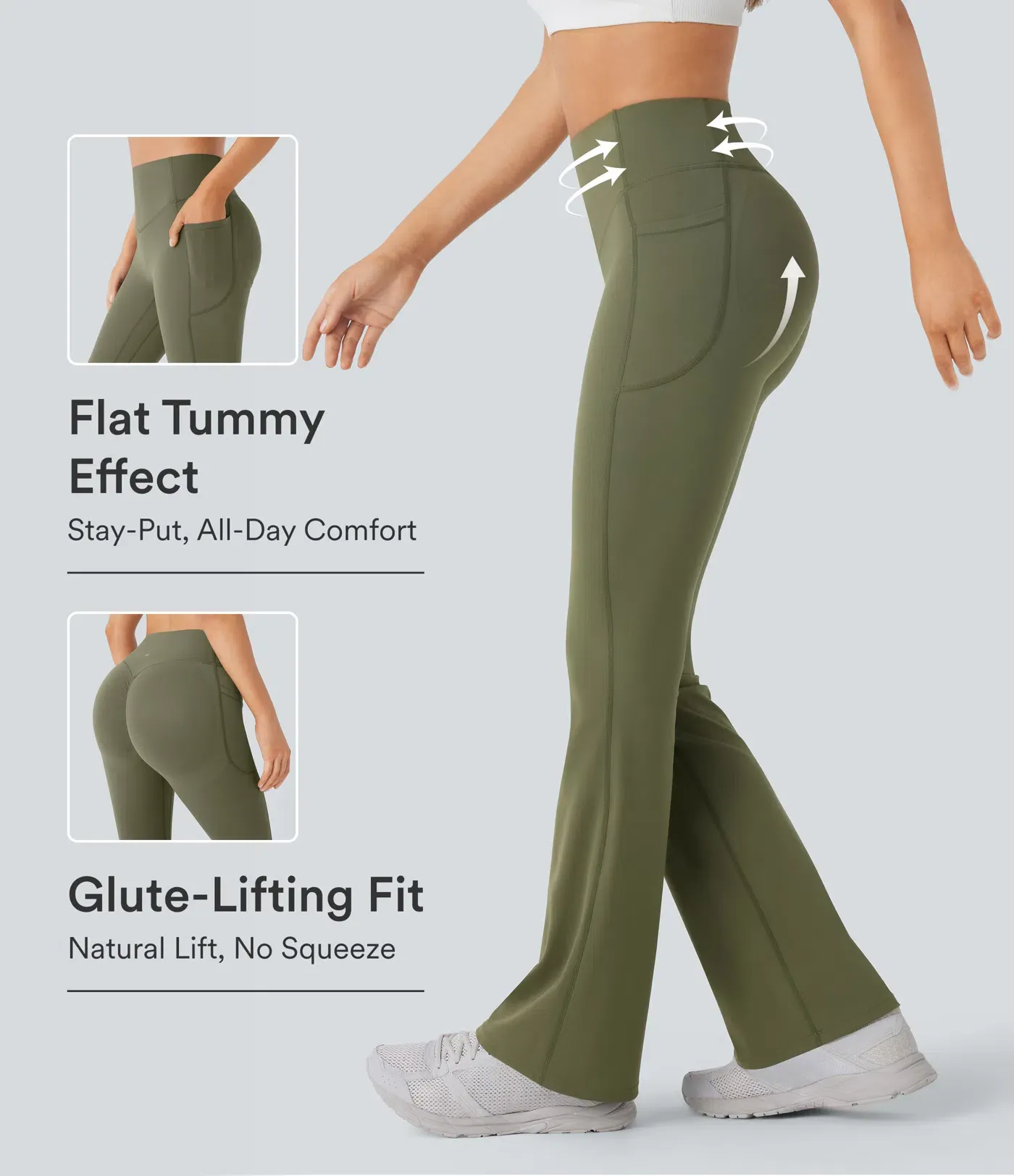 High Waisted Scrunch Butt Lifting Tummy Control Pocket Shaping Yoga Bootcut Leggings