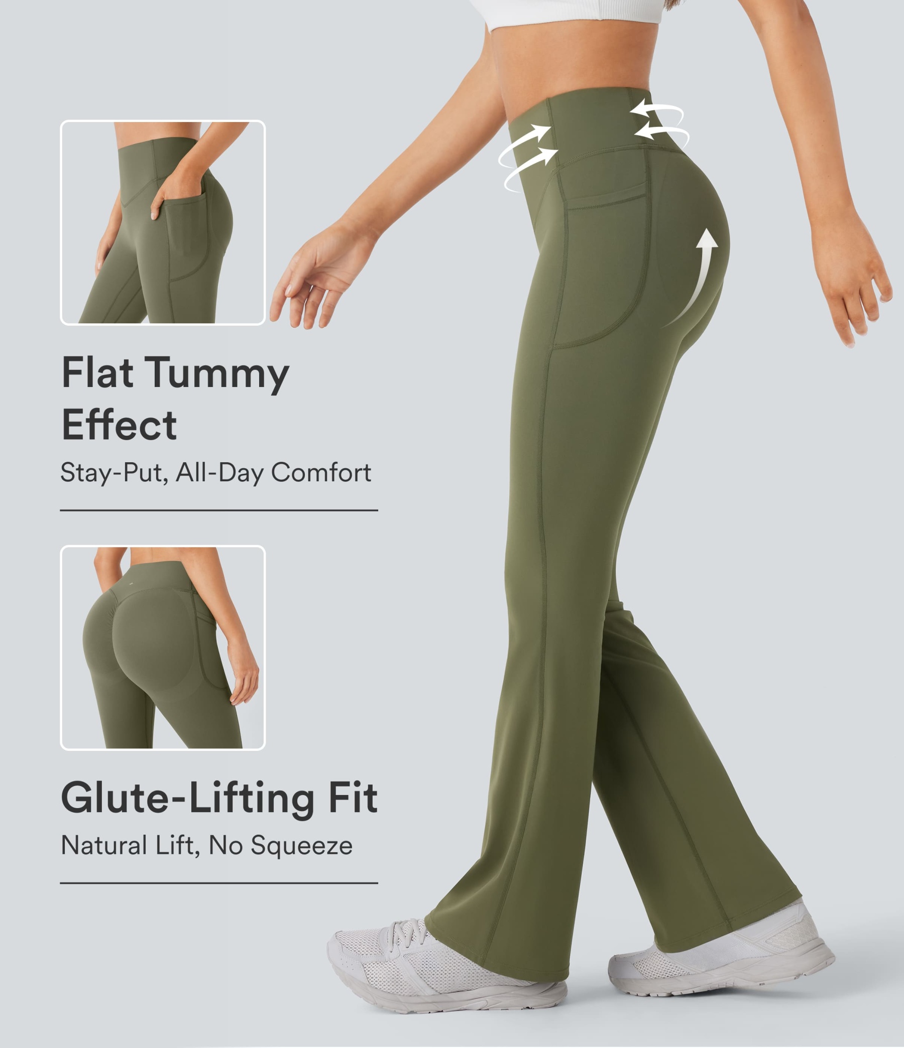 High Waisted Scrunch Butt Lifting Tummy Control Pocket Shaping Yoga Bootcut Leggings