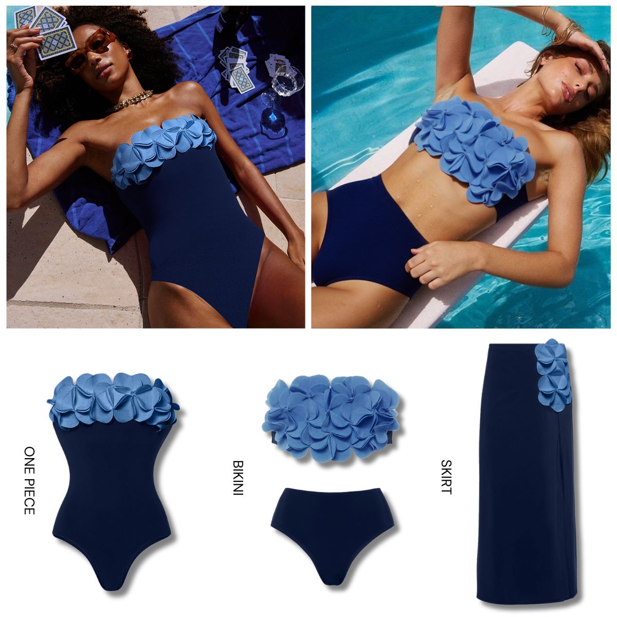 Bandeau 3D Flower One Piece Swimsuit and Skirt