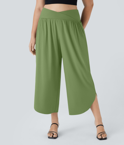 High Waisted Crossover Pocket Quick Dry Plus Size Pants