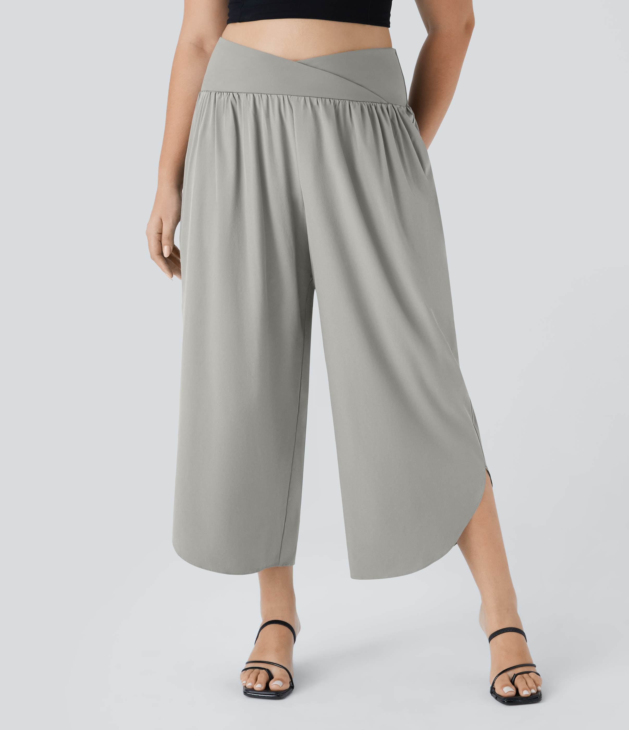 High Waisted Crossover Pocket Quick Dry Plus Size Pants