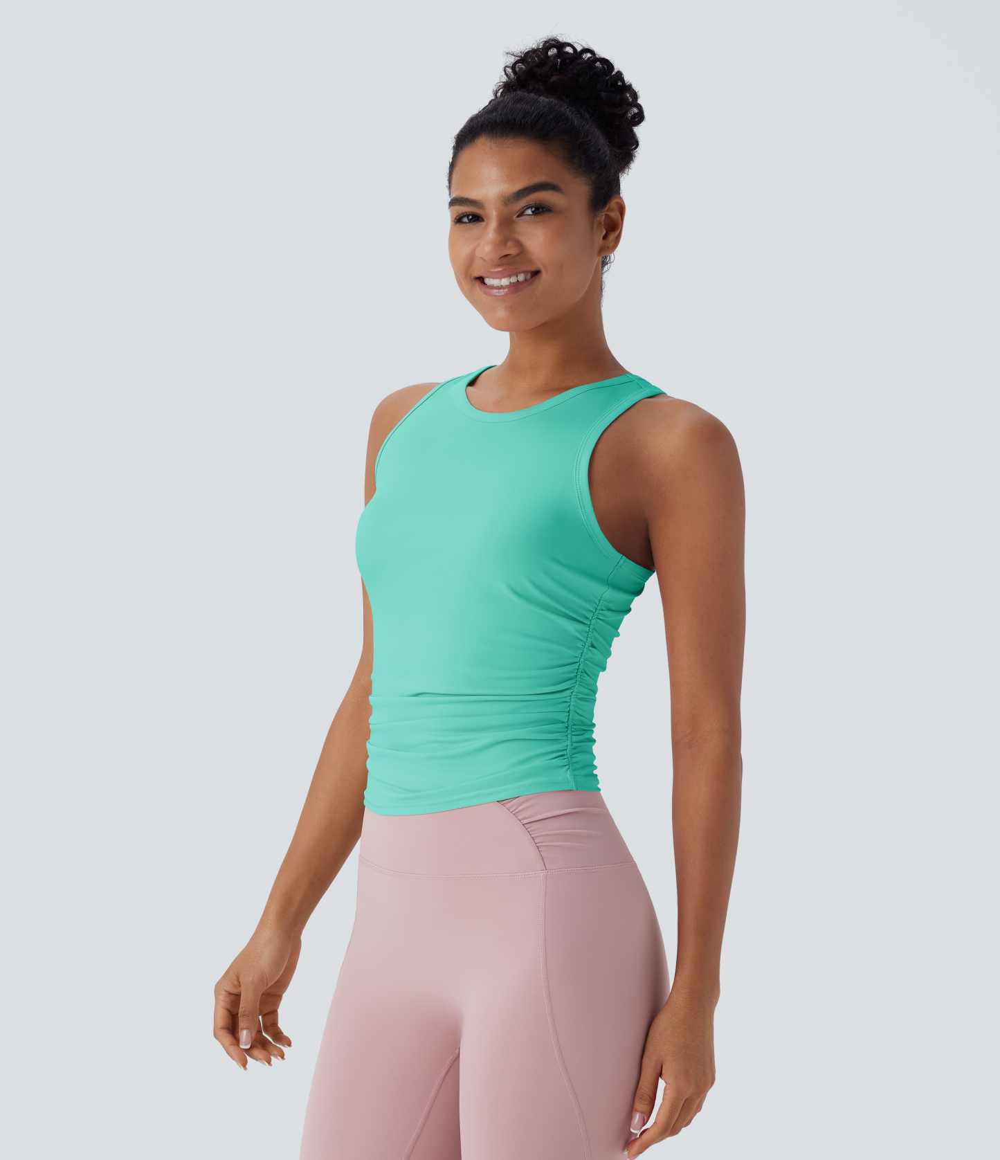 Round Neck Racerback Ruched Yoga Tank Top