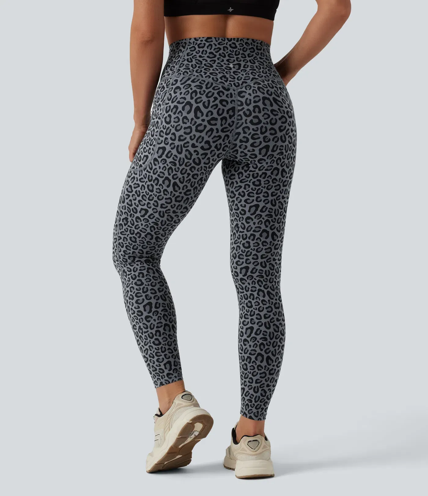 Leopard Print High Waisted Tummy Control Yoga Leggings with Pockets