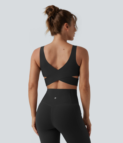 Medium Support V Neck Push-Up Training Sports Bra D-F Cups