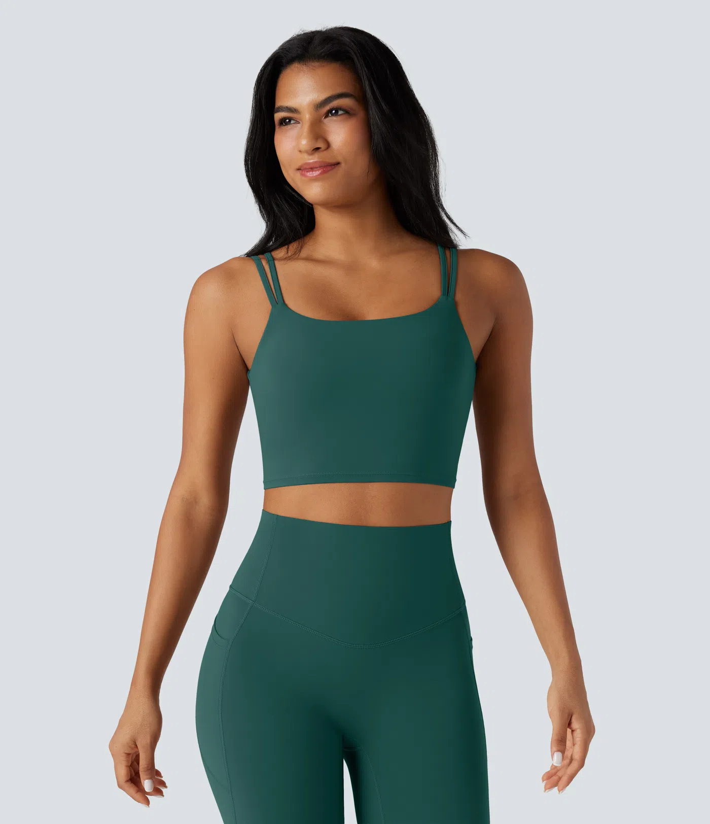 Double-shoulder-strapped, Knot-front, Backless Cropped Yoga Tank Top