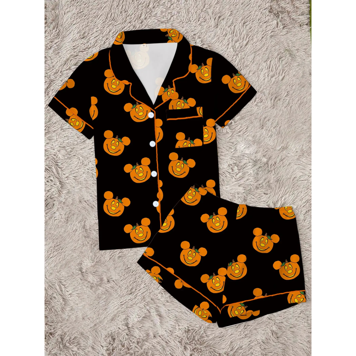 【Halloween】 Women's Halloween Cartoon Print Pajama Set, Cute Funny Sleepwear, Loungewear, 2-Piece Short Sleeve, Fitted, Above the Knee, All Seasons Gift, Top