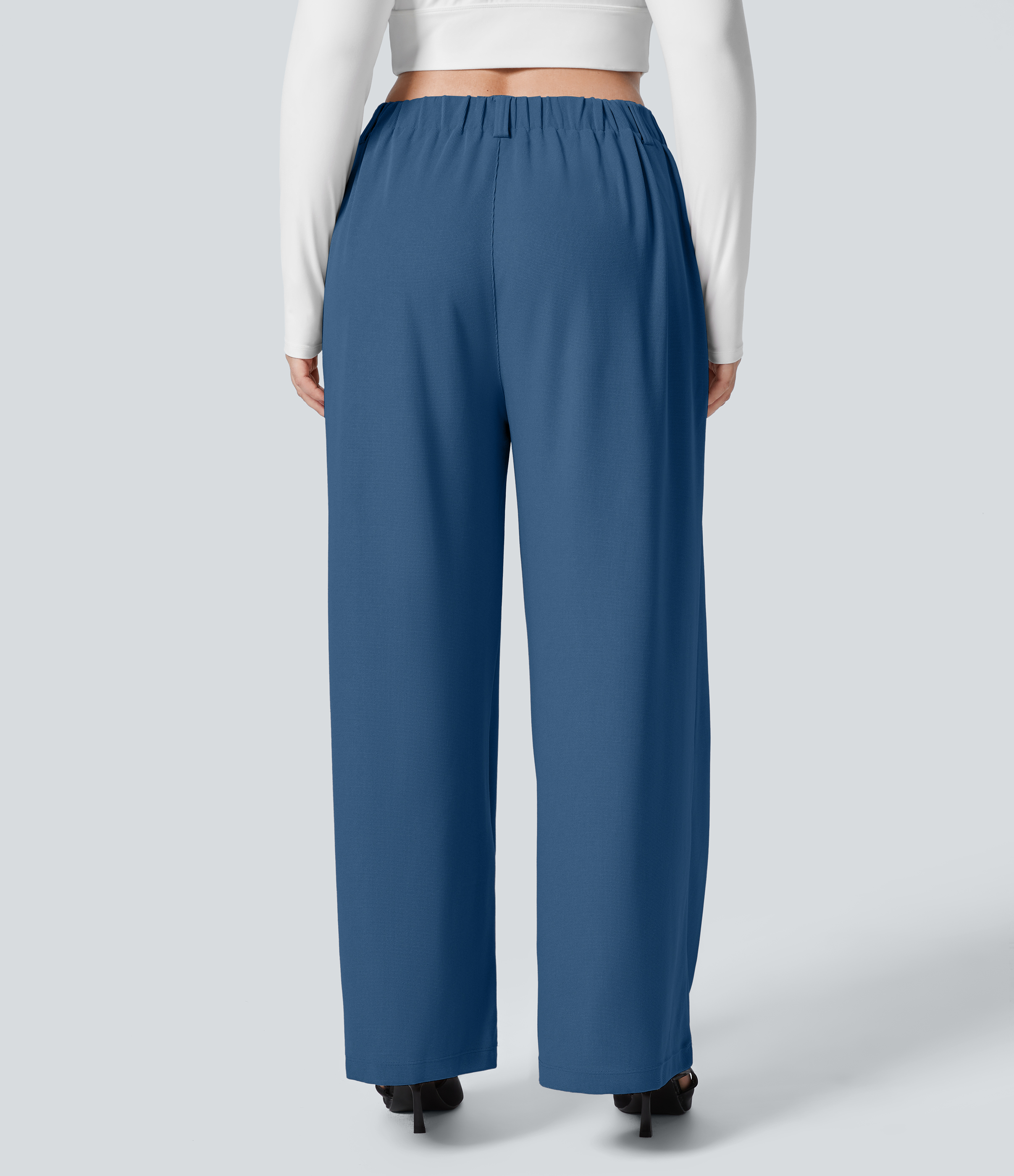 High Waisted Pocket Wide Leg Waffle Work Plus Size Pants