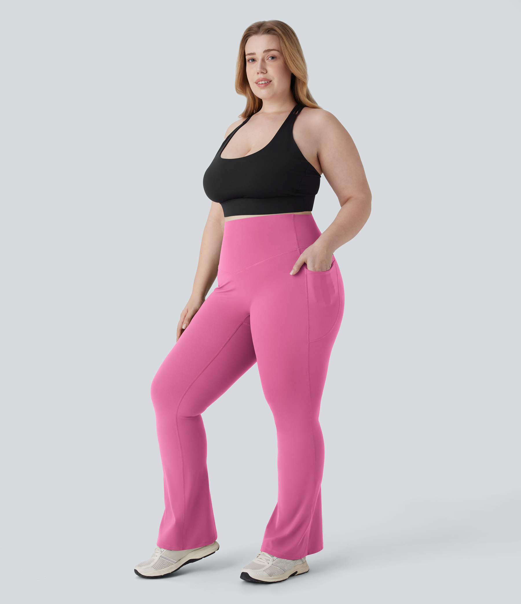 High Waisted Tummy Control Pocket Shaping Yoga Bootcut Plus Size Leggings