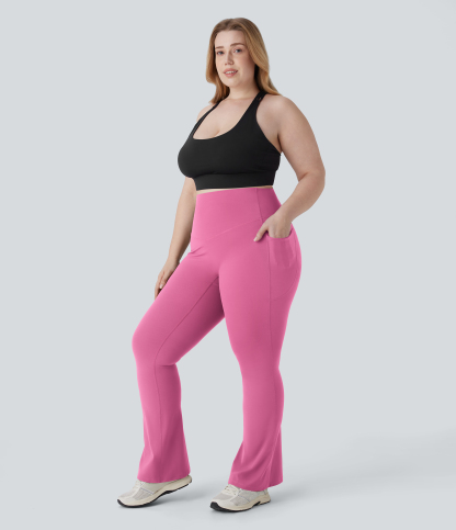 High Waisted Tummy Control Pocket Shaping Yoga Bootcut Plus Size Leggings