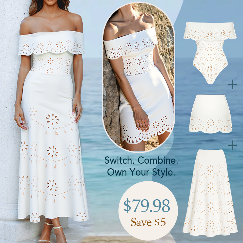 Laser Three Pieces Set Hollow Out One Piece Swimsuit and Skirt