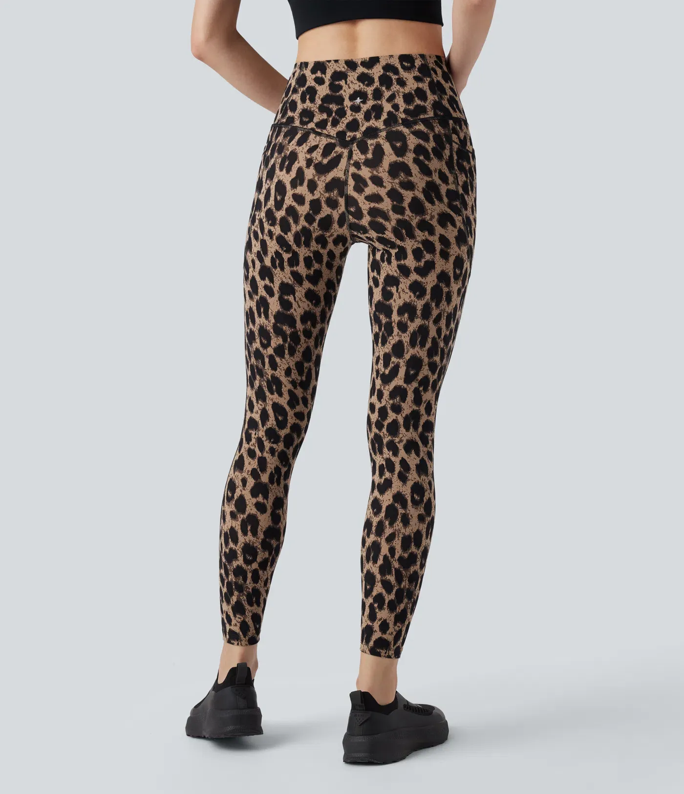 Leopard Print High Waisted Tummy Control Yoga Leggings with Pockets